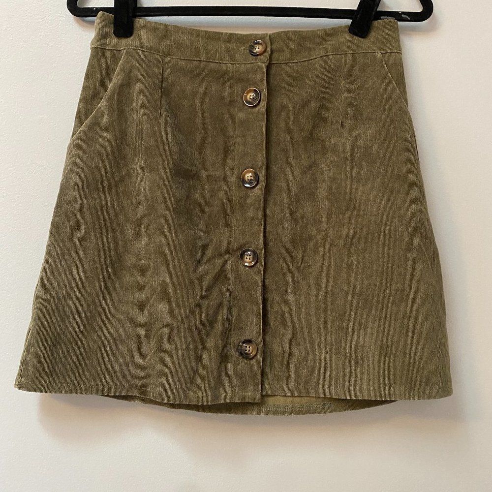 Everly Olive Green Thin Velvet Corduroy Mini Skirt Size M